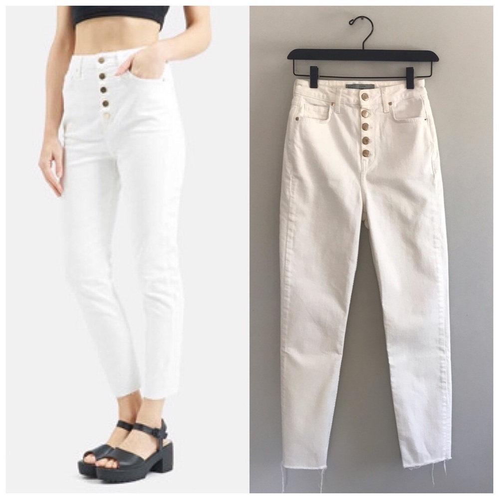 Topshop Moto Binx || White Button Front Slim Stretch Jeans SZ 25 L 32